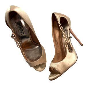 Badgley Mischka Wanda Open-Toe Side Bow Stone Accents Pumps in Peach